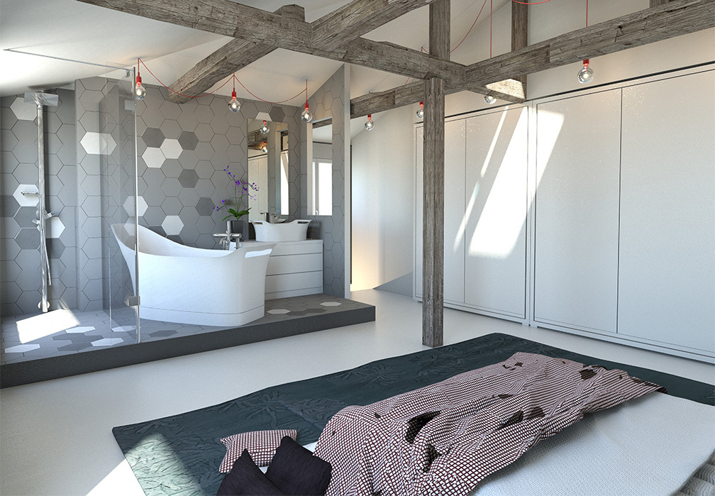 Hazard Studio - Conception : Appartement Chemin Vert - espace chambre baignoire